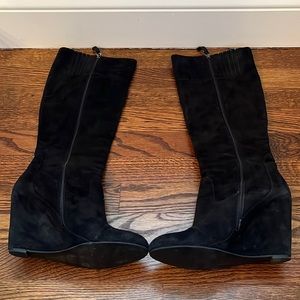 Women’s Via Spiga Black Suede Wedge Boots - Leather Lining - Size 8